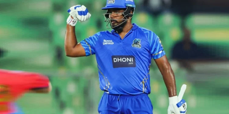 sanju samson blistering knock in kcl 2025 scored 13 runs in 1 ball