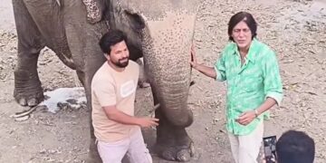 बॉलीवुड अभिनेता चंकी पांडे कॉर्बेट टाइगर रिजर्व पहुंचे:जंगल सफारी का उठाया लुत्फ, हाथी के साथ खिंचवाई तस्वीर