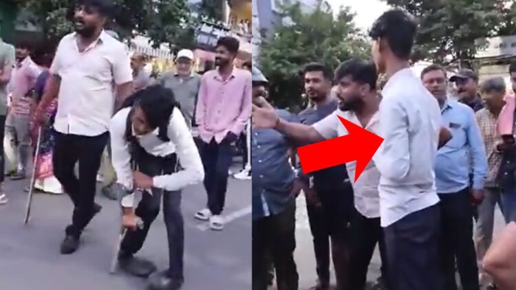 दिव्यांग बनकर भीख मांग रहा था लड़का, शक होने पर लोगों ने डंडा दिखाकर डराया तो सीधा चलने लगा; VIDEO वायरल