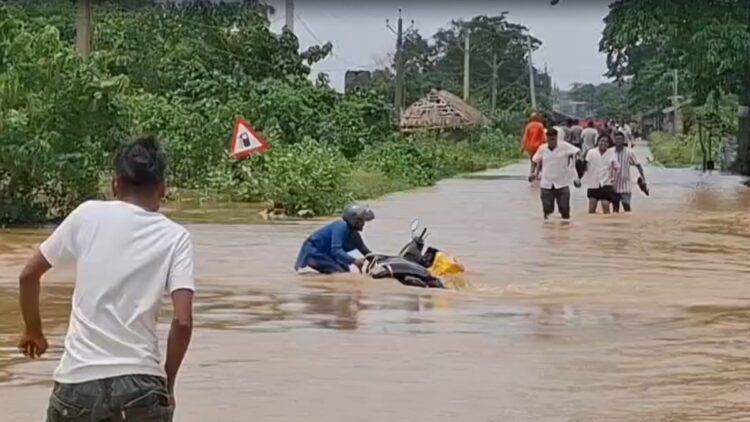 सड़क पार कर रहा था युवक, पलक झपकते ही बाढ़ के पानी में गायब हो गई बाइक; बालासोर का डरावना वीडियो
