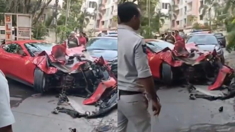 हैदराबाद फिल्म नगर में तेज रफ्तार फेरारी का कहर, हिल व्यू अपार्टमेंट के गेट से टकराई, उखड़ गई दीवार