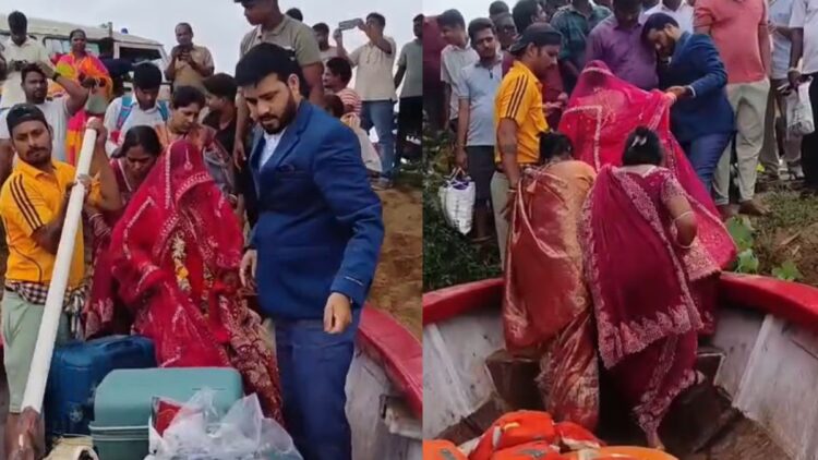 बाढ़ के बीच निकली अनोखी बारात, दुल्हन के घर नाव से पहुंचा दूल्हा; देखें VIDEO