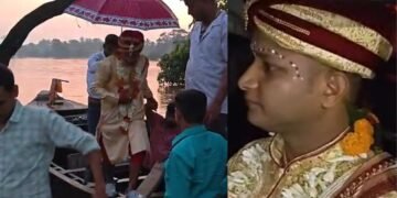 उत्साह हो तो ऐसा! दूल्हे ने बाढ़ के पानी को दिखाया ठेंगा, नाव में सवार होकर शादी करने पहुंचा, बारात भी थी साथ