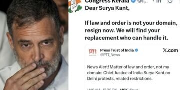 केरल कांग्रेस ने एक्स पर CJI सूर्यकांत का इस्तीफा मांगा फिर डिलीट किया पोस्ट, केंद्रीय मंत्री रिजिजू ने साधा निशाना