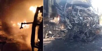 दहलाने वाला हादसा, दो ट्रकों की बीच हुई आमने-सामने की भीषण टक्कर, दोनों ड्राइवरों की जिंदा जलकर मौत